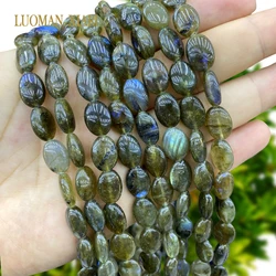10x14mm Natural Stone Oval Green Labradorite Loose Spacer Beads for Jewelry Making Diy Earrings Bracelet Charms Accessories 15''