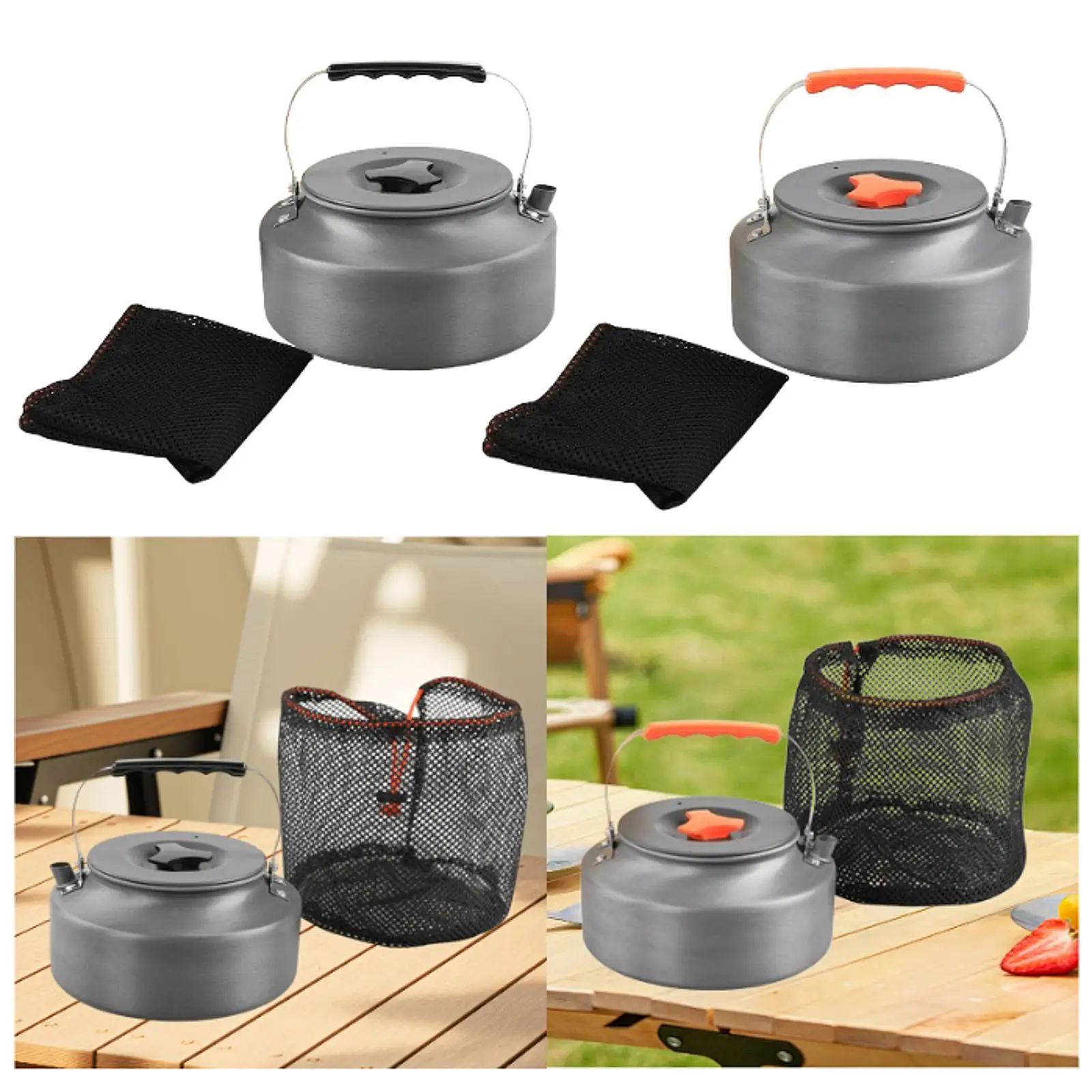 Tetera para acampar de 1,6 L, tetera ligera para Picnic para agua hirviendo, aluminio