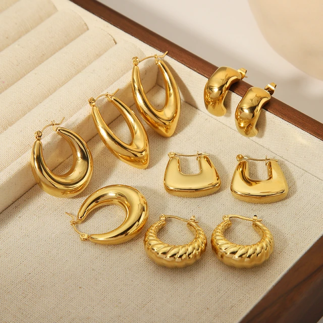 Stainless Steel Earrings Free Shipping Gold Plated Stainless Steel Hoops 18k Gold Aliexpress