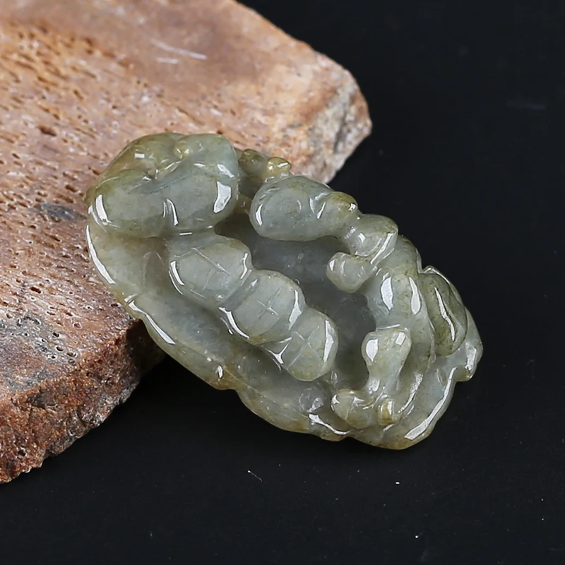 Natural Jade Fashion Jewelry Necklace Accessories Carving Lizard Pendant Bead 50x29x14mm 24.2g