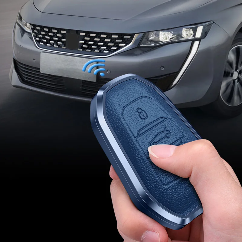 Aluminum Alloy Leather Car Key Case Cover for Peugeot 308 408 508 2008 3008 4008 5008 Citroen C3 Picasso C4 C5 C6 DS 5 6 7 9