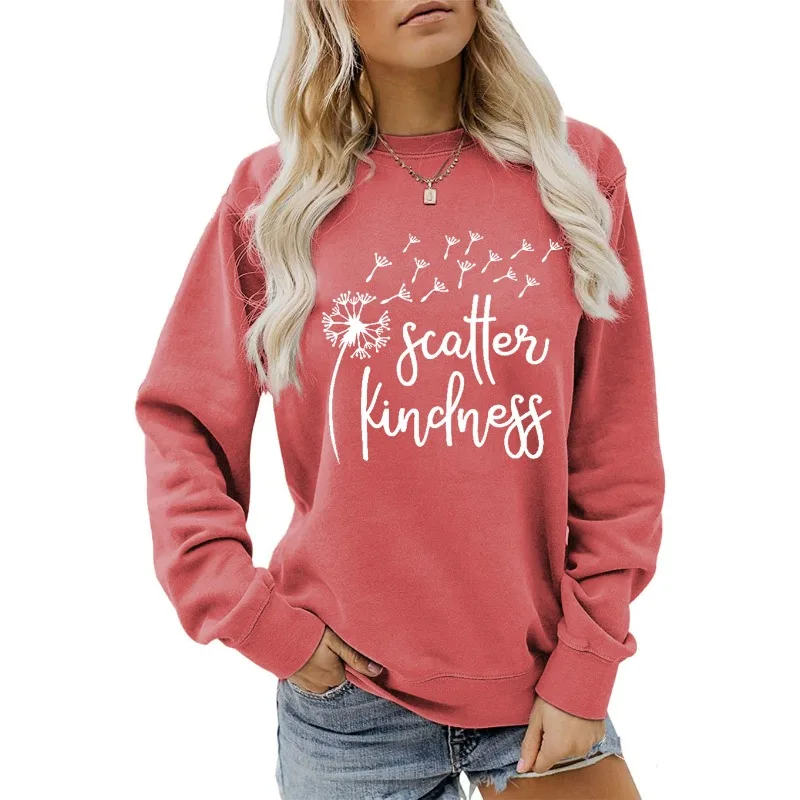 Scatter Kindness Round Neck Fashion Casual Autumn and Winter Long Sleeved Hoodie for Women Sweatshirts  Clothes  Sweatshirt