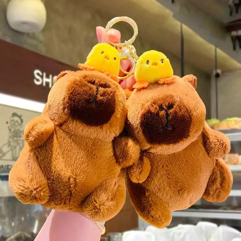 Funny Capybara Plush Toys Kawaii Stuffed Animals Fluffy Capybara Keyrings Backpack Keychain Pendants Plush Doll for Kids