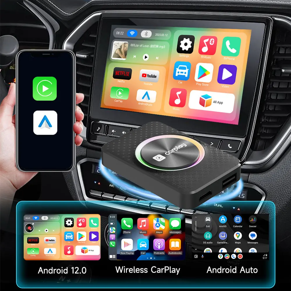 New CarPlay AI Box Android 12.0 Auto 4K HD 4+32G Wireless CarPlay Adapter Supports HDMI Output RK3528 Dual WiFi