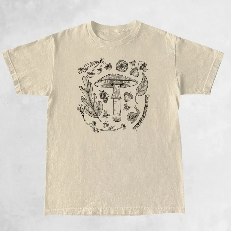 الجمالية فطر الغابات تي شيرت خمر الطبيعة النباتية المشي تي شيرت علوي مضحك المرأة الجرافيك Mycologist التي شيرت