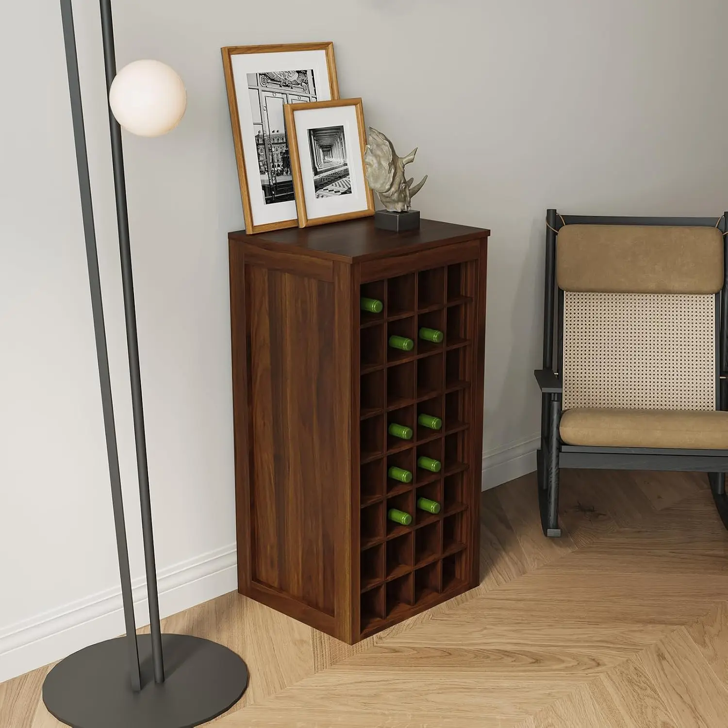 Rustic 8-Tier Stackable Wine Rack 32 Bottle Freestanding Floor Cabinet for Home Kitchen Living Dining Room Walnut, Customized