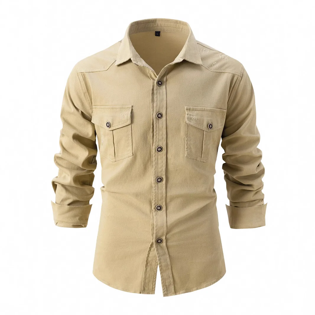 Autumn Men's European Size Long Sleeve Shirt Casual Comfortable Fit Three-Dimensional Frame Figure Lapel Straight Tube Tops
