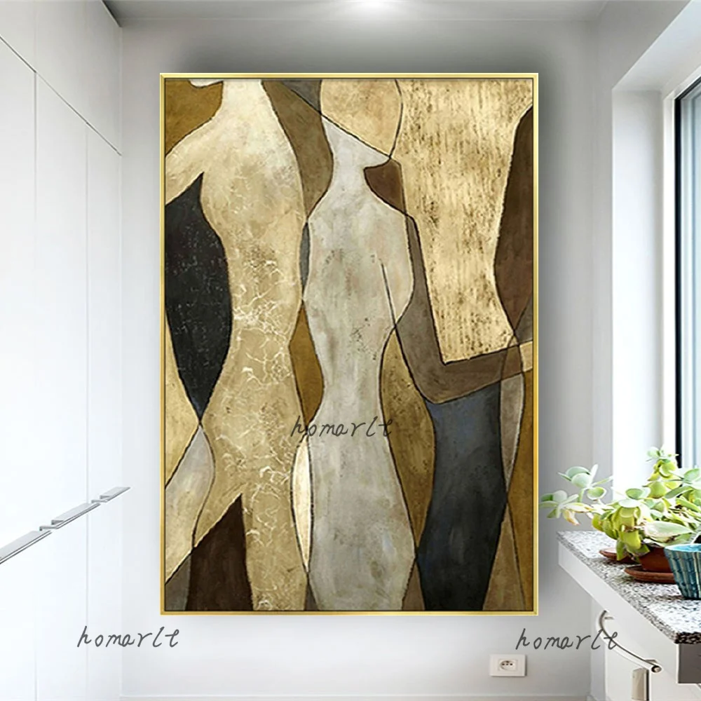 Gold Picasso Oil Painting On Canvas 100% Handmade Mural Modern Metal Texture Wall Art Picture For Room Office Home Decor Poster