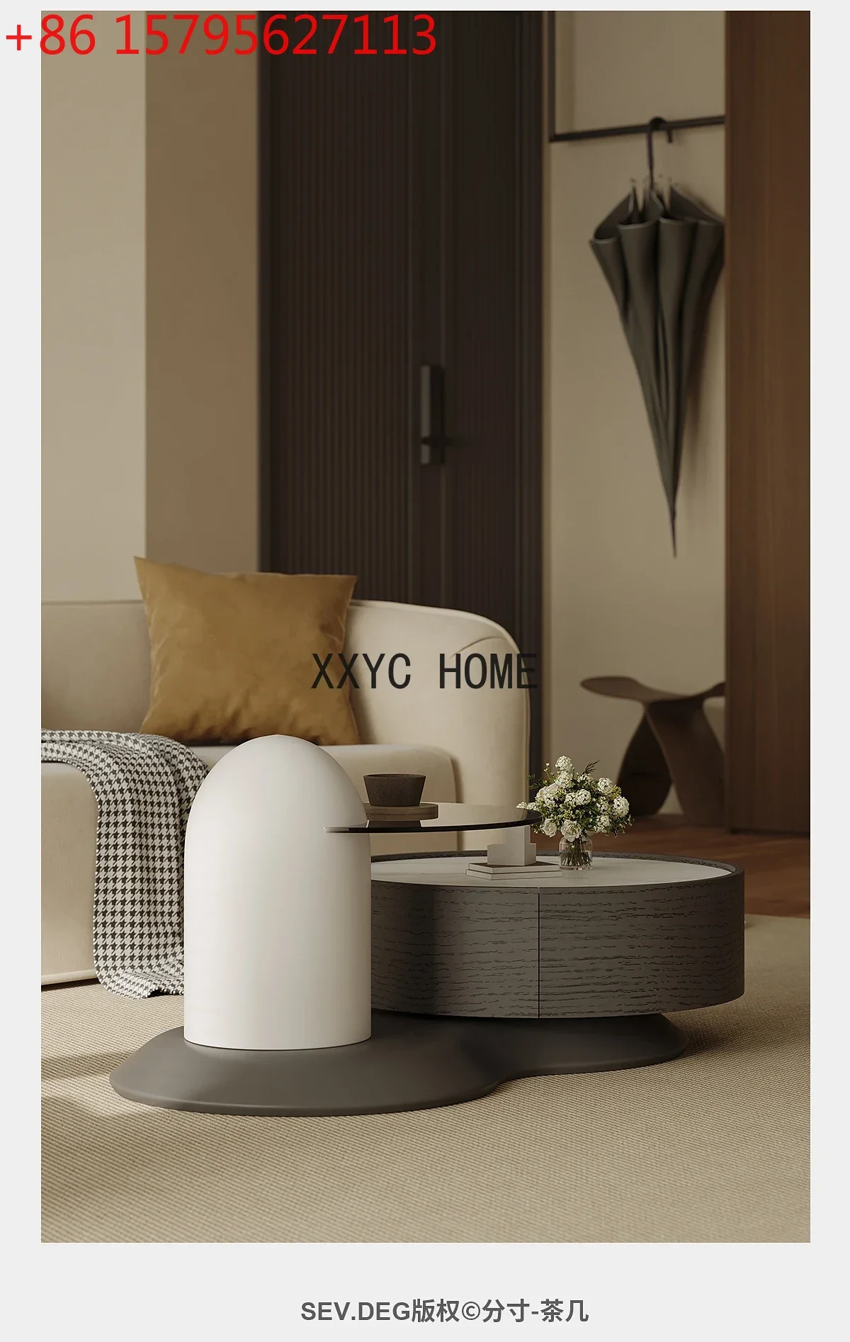 

Rotating Stone Plate Coffee Table High-Grade Artistic Living Room Light Luxury Modern