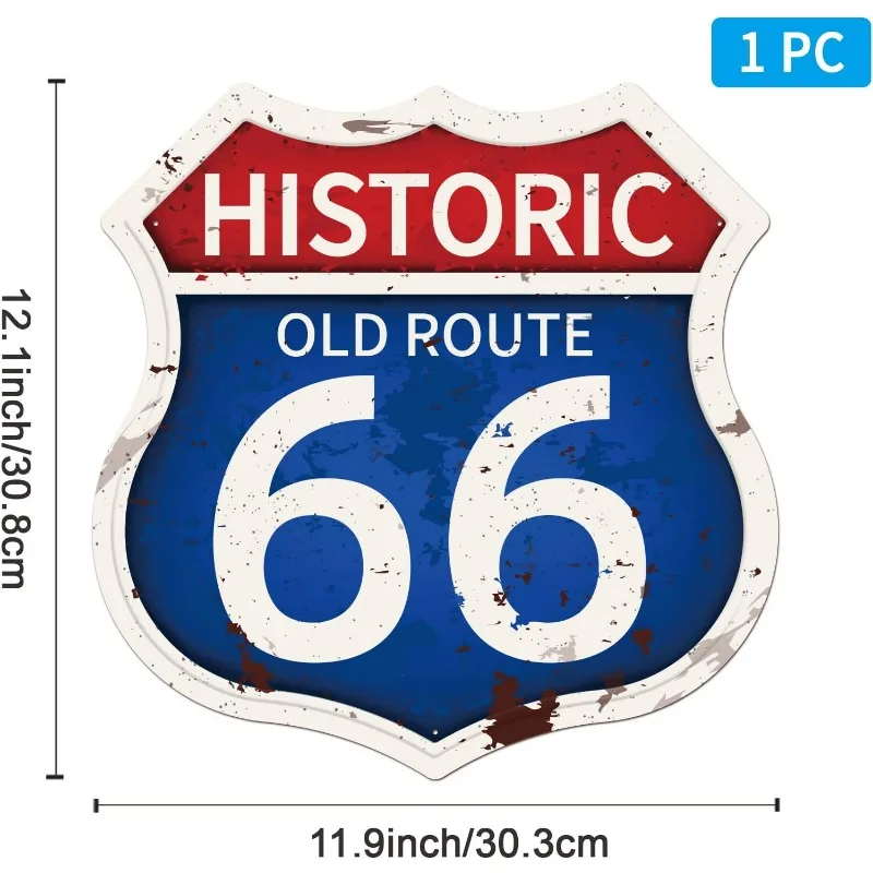 Route 66 Vintage Shield Metal Tin Sign Plaque Poster Retro Personalized Metal Wall Decorative Tin Signs 12ﾗ12inch for Home