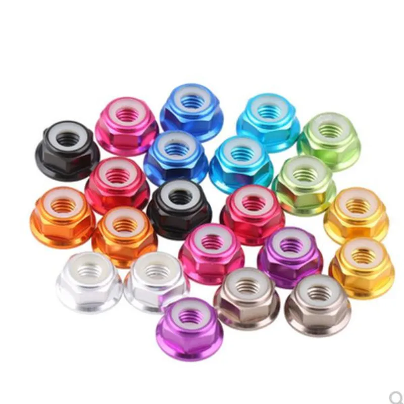 2-10PCS Colour Aluminum Alloy Flange Nylon Insert Lock Nut Self-Locking Nut M2 M2.5 M3 M4 M5 M6 M8