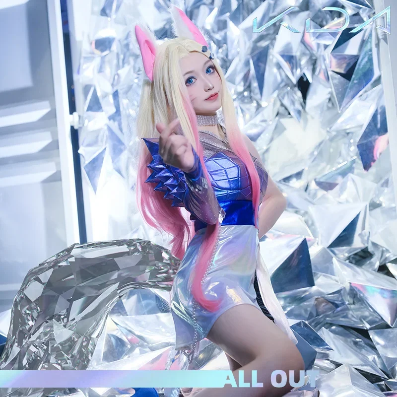 Game Ahri KDA ALL OUT Cosplay Costumes Ahri Sexy Dress K/DA Custom Made Shoes High Heel White Pink Gradient Wig Long Wave Hair O