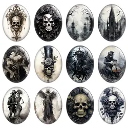 10pcs/lot Horror Gothic Dark Skull Couple Flower Oval Photo Glass Cabochon Flatback Demo Cameo Diy Jewelry Making
