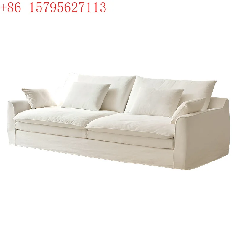 Soggiorno in stile crema francese piccolo appartamento moderno semplice wabi-**** divano in lino sfoderabile e lavabile