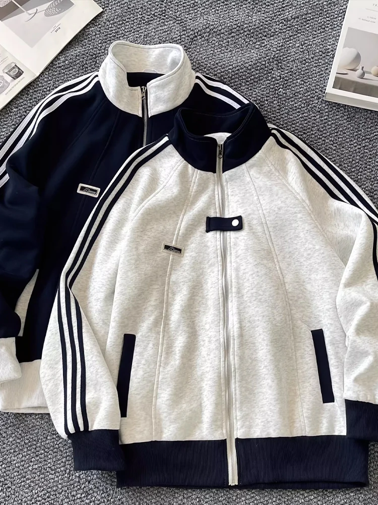 

Американский цветной джет с воротником-стойкой, мужской и женский осенний модный брендовый полосатый бейсбольный костюм для колледжа