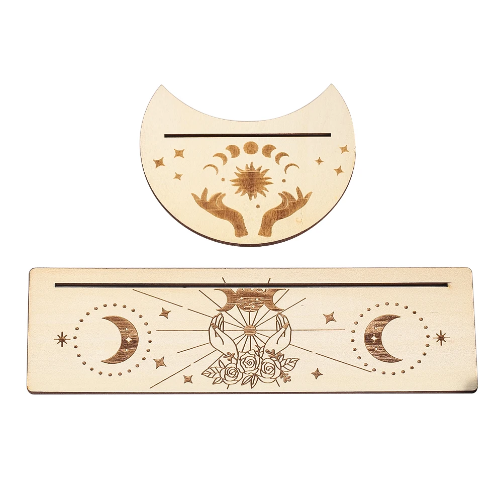 2pcs/set Wooden Board Game Tarot Card Display Stand Holder Mystical Moon Phase Altar Decor Base Bracket Witch Divination Tool