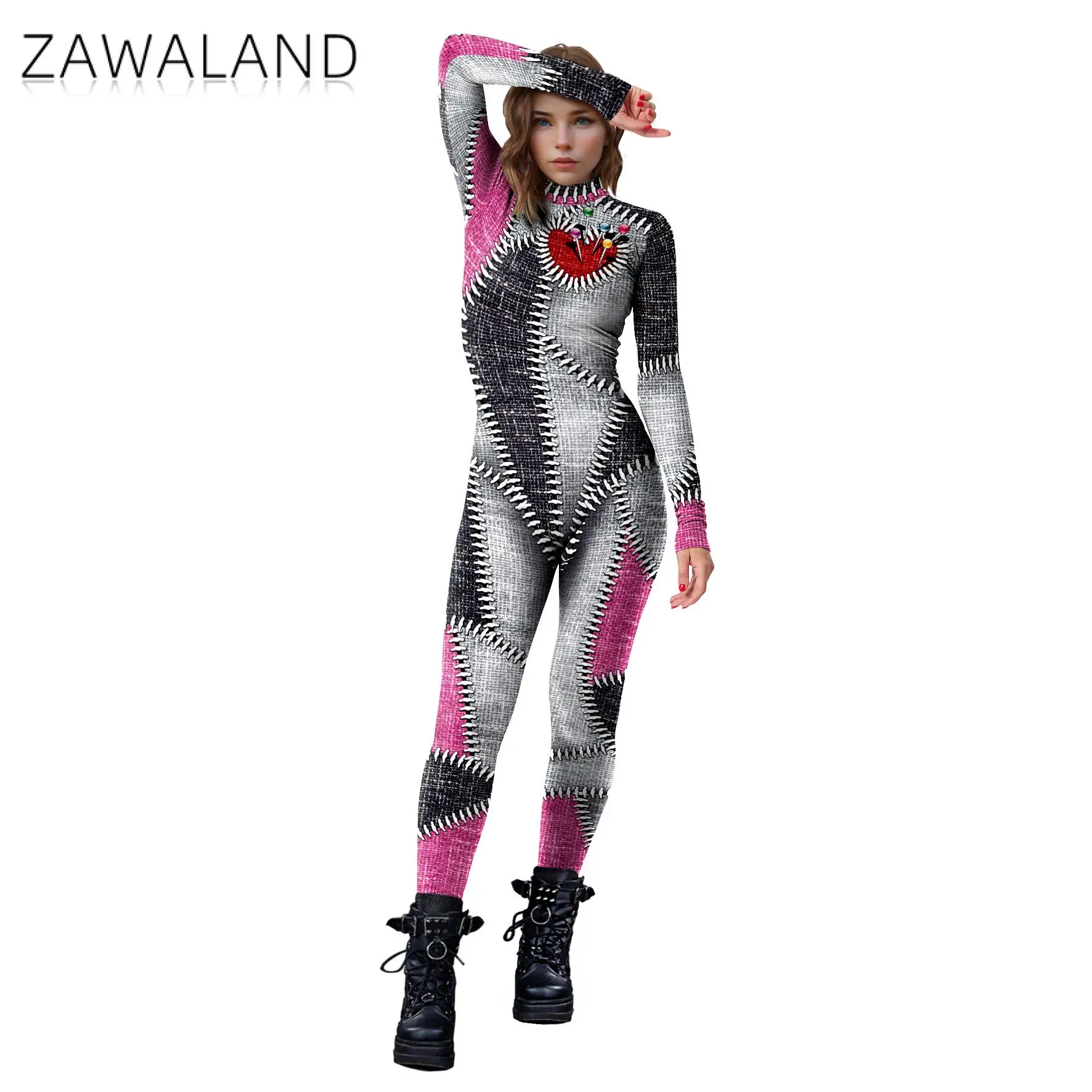 Zawaland disfraz de payaso para mujer, mono de empalme con estampado 3D, Zentai, traje Sexy para fiesta de Carnaval y Halloween