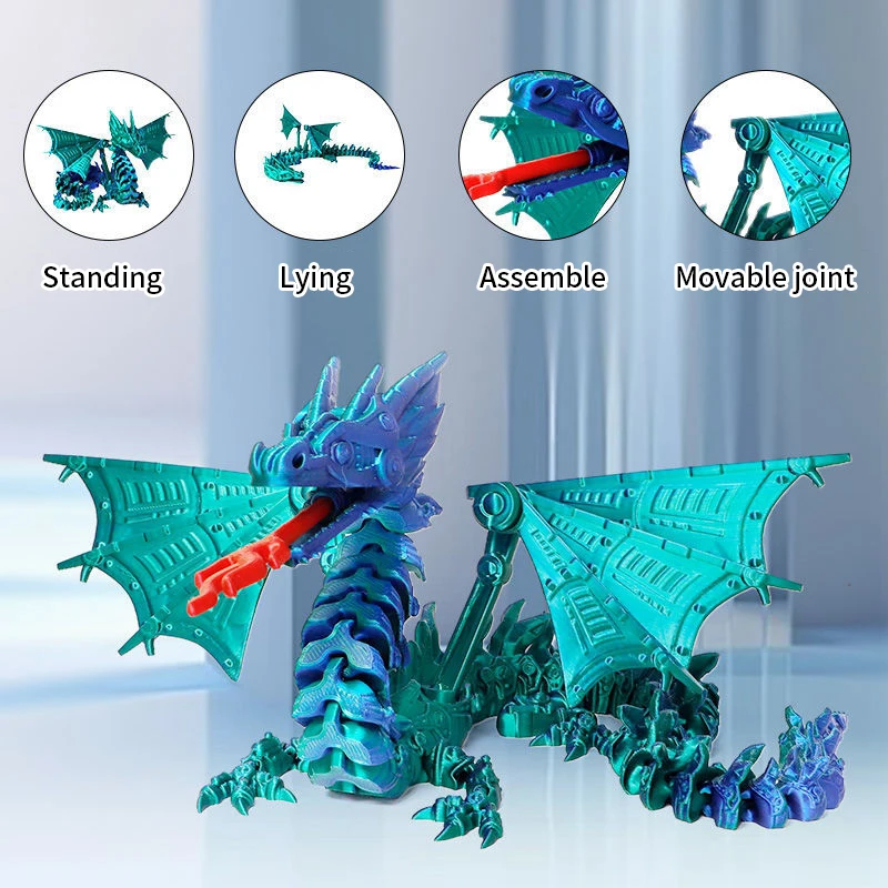 3D Printed Chinese Dragon Rotatable Dragons Kid Gifts Realistic Dragon Statue Landscaping Decoration Printed Figures Animals