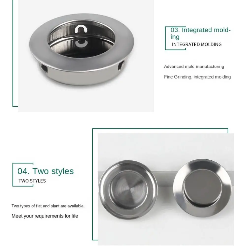 Door Handles Stainless Steel Door Knobs Recessed Invisible Handle Cabinet Pulls Proof Door Round  Sliding Handle Pull