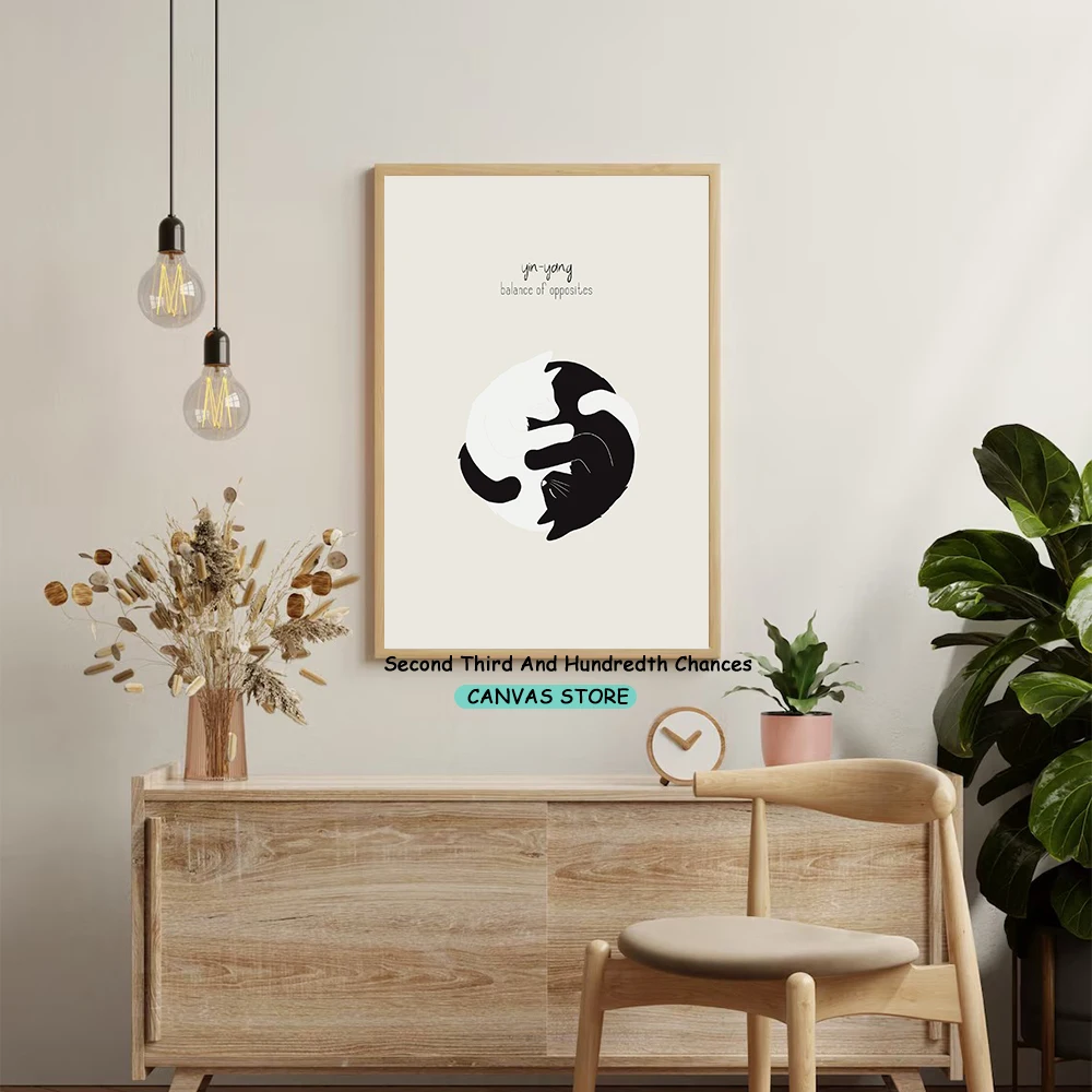 Minimalist Cats Illustration Poster Canvas Prints Black Cat Wall Art Decor Home Room Cats Aesthetic Wall Decoration Family Print