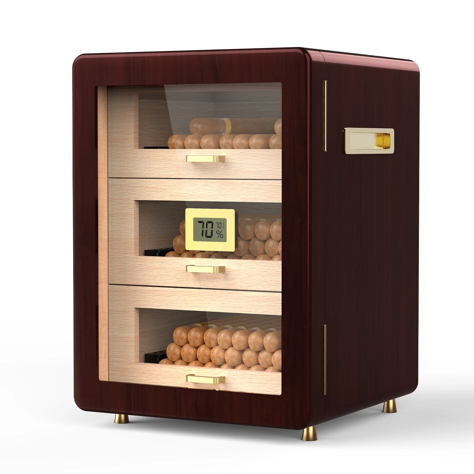 Cigar Humidor Cabinet Humidor Storage 100-150 Counts, Large Spanish Cedar Wooden Cabinet Contain Humidifier & 3 Drawers