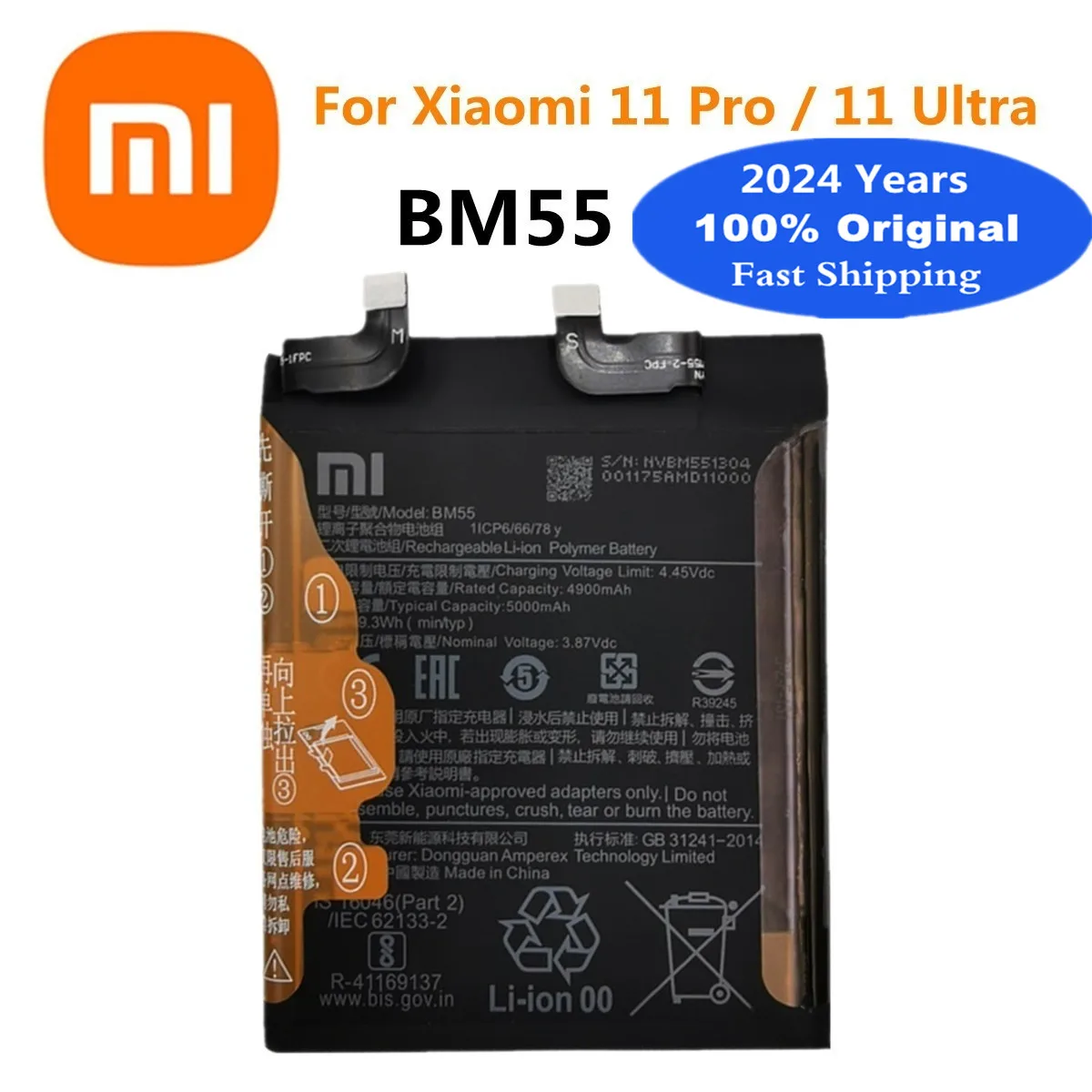 5000mAh 100% Xiao mi Original Battery BM55 For Xiaomi 11 Ultra 11Ultra Mi 11 Pro 11Pro Mi11 Pro Mobile Phone Batteries Bateria