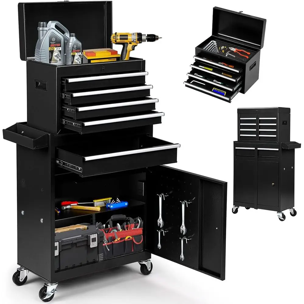 

Ящик для инструментов на колесиках с 5 ящиками — запираемый ящик для инструментов 2-в-1 с колесами, выдвижными ящиками и съемной столешницей — Хранение в гараже и мастерской