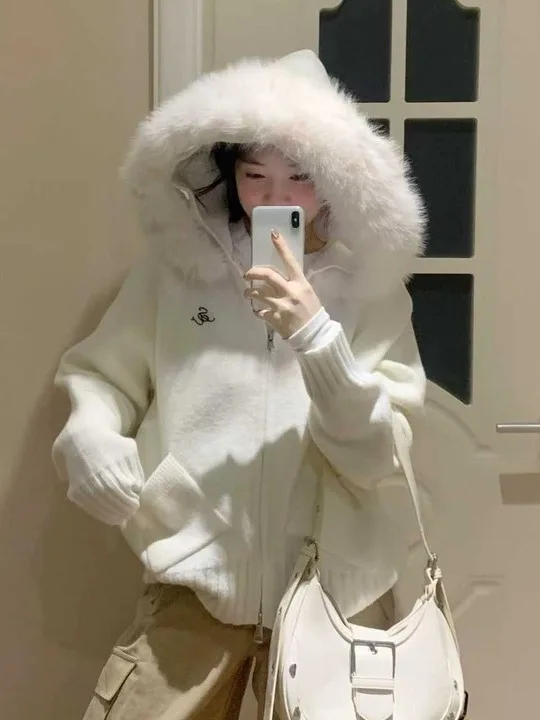 

Soft Cozy Lazy Sle Gentle Hooded Knitwear Coat Women's Autumn Winter New Casual Versatile Open Cardigan Sweater