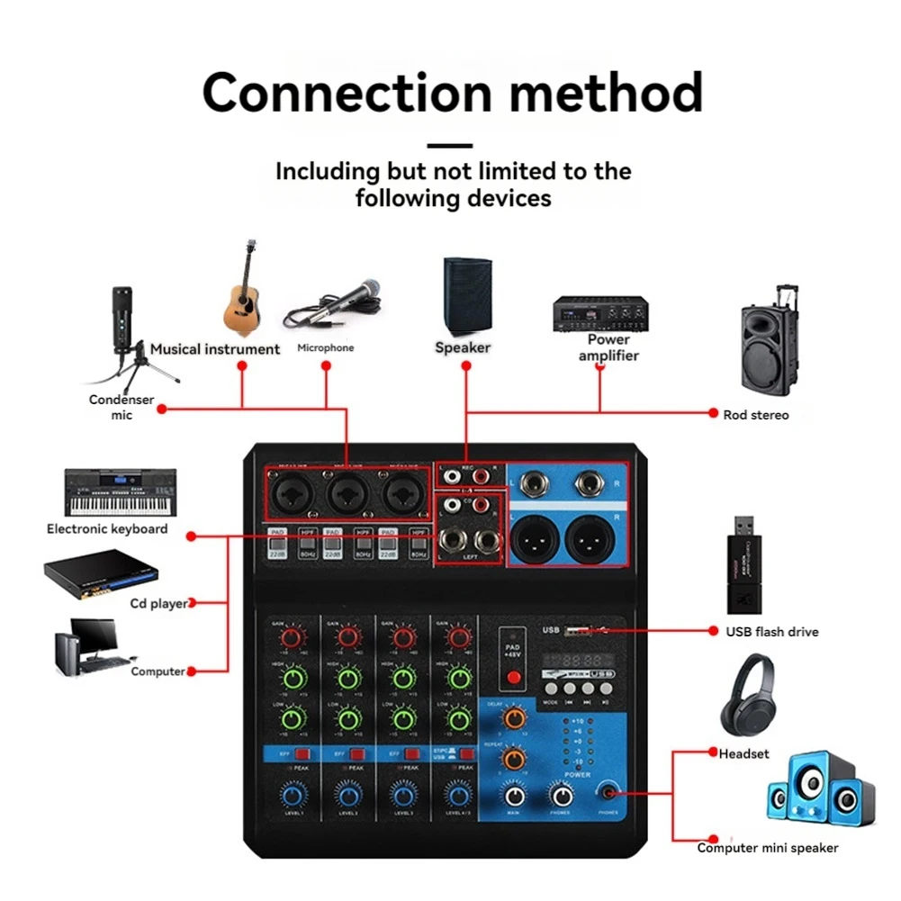 A5 Live Sound Card Mixing Console Mixer For Live Streaming DJ Audio Equipment Professional Audio 5Channel Sound Mixer