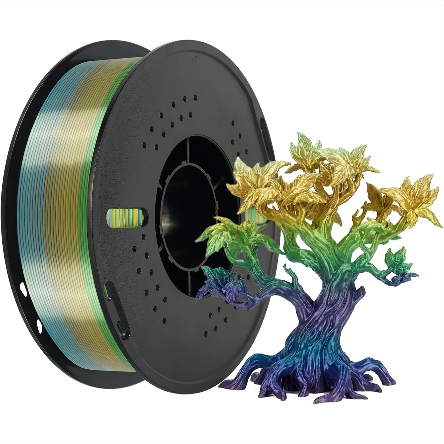 

Rainbow Silk PLA Filament 1.75mm, Fast Color Change 3D Printer Filament with Shiny Smooth Finish, 1kg Spool for FDM Printers