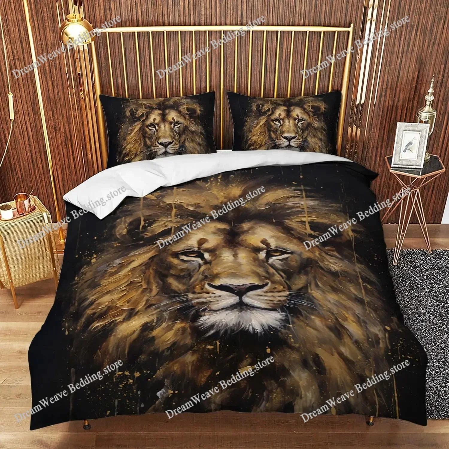 Lion Duvet Cover Set Safari Bedding Set Wildlife Hunting Polyester Double Queen King Size Quilt Cover for Kids Teens 3D Print