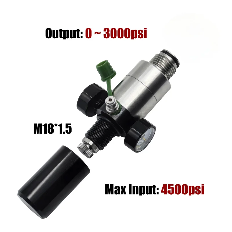 HPA CO2 Air Tank Soft Dual Manometer Gauge From 0 to 3000psi Regulator Adjustable Input thread M18*1.5 Output thread G1/2-14