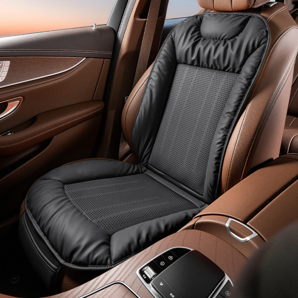 Sommer-Autositzkissen Premium Nappa Atmungsaktiver Ledersitzbezug Ergonomische Unterstützung Universelle Passform für Limousine SUV LKW