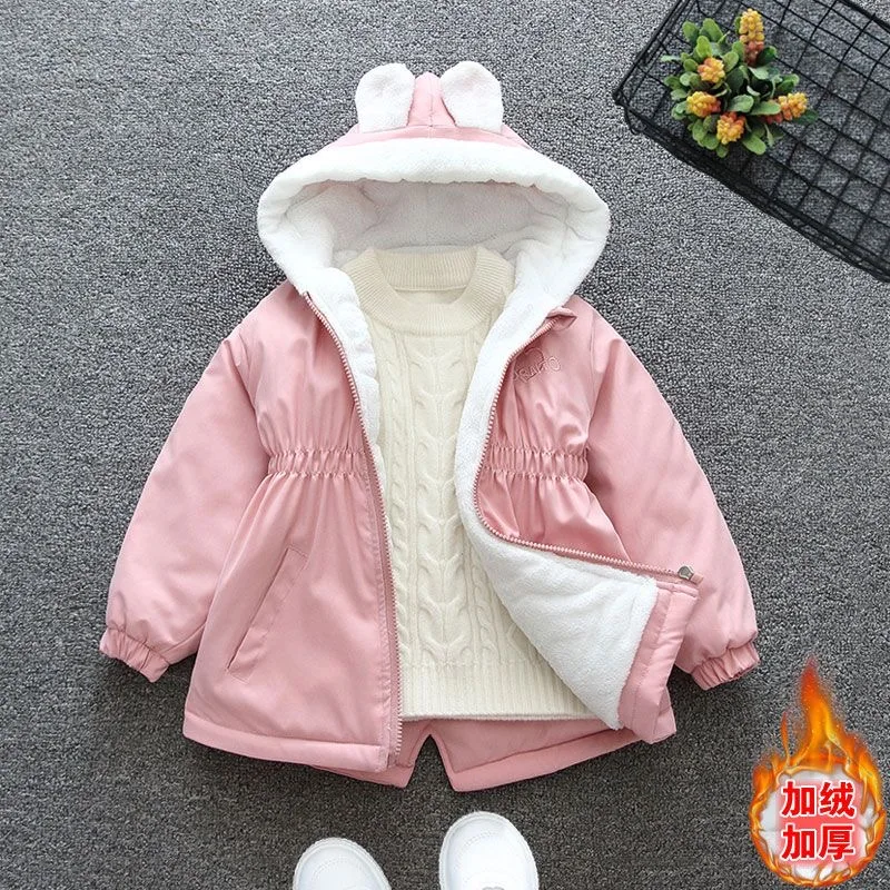 2024 Autumn Winter Thick Warm Girls Jacket New Fashion Love Pattern Kids Windbreaker Coats For Girl Hooded Outwear Birthday Gift