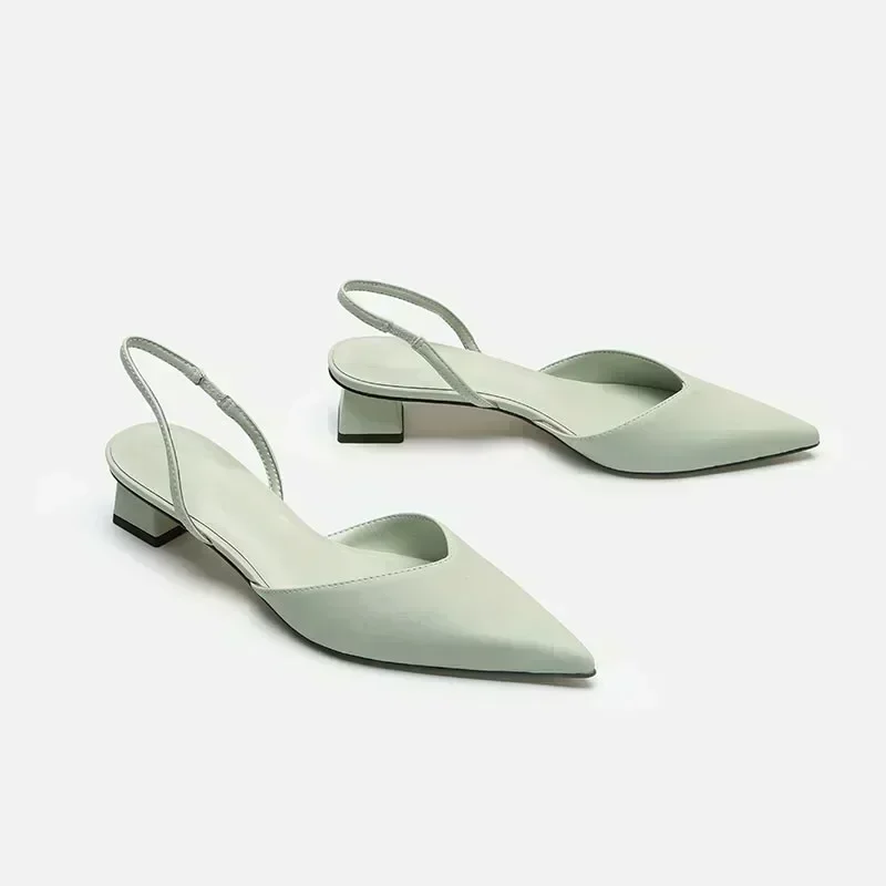 Sandały damskie Trend 2024 Slingback wszechstronny Temperament kwadratowe obcasy moda płytkie usta biurowe wysokiej jakości damskie buty