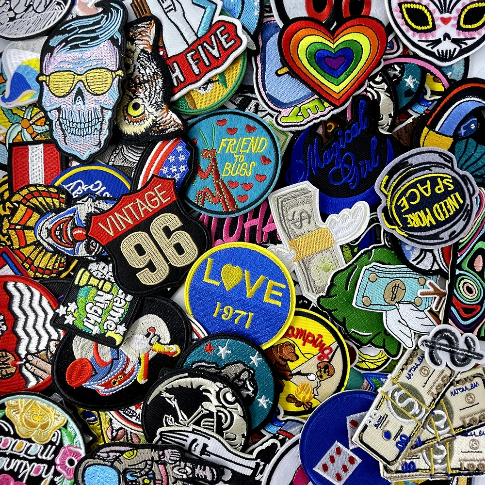 100pcs Random Mix Iron on Patches for Clothes Fabric Appliques Decoration Apparel Colorfast Patch for Clothing Multiple Sizes