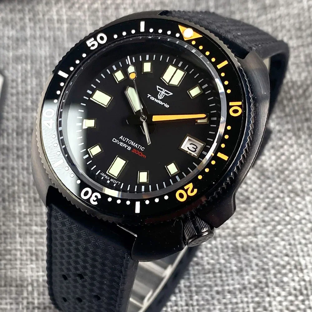 Montre Mécanique de Plongée Noire Tortue pour Homme, NH35 120 Lunette à Boisson, Aiguille Orange 4.1, Couronne Verte, Porcelaine de Silicone, Saphir