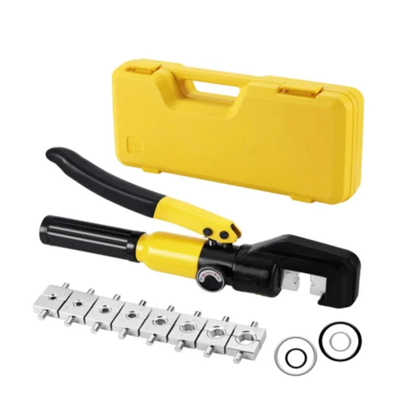 Hydraulisches Crimpwerkzeug, 10-Tonnen-Handhydraulik-Crimpzange mit 9 austauschbaren, verchromten Stahlmatrizen, Druckentlastungsventil, tragbarer, robuster Aufbewahrungskoffer für das Crimpen von