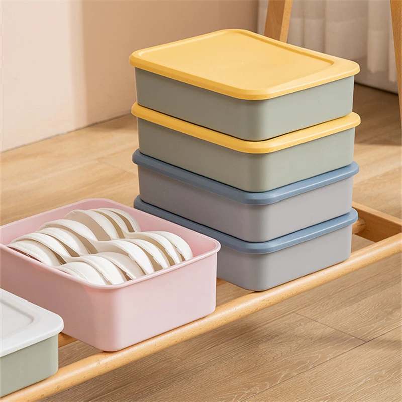 New Plastic Underwear Storage Box with Lid Home Closet Clothes Organizer Bedroom Bras Socks Drawer Divider Organizers Artifact