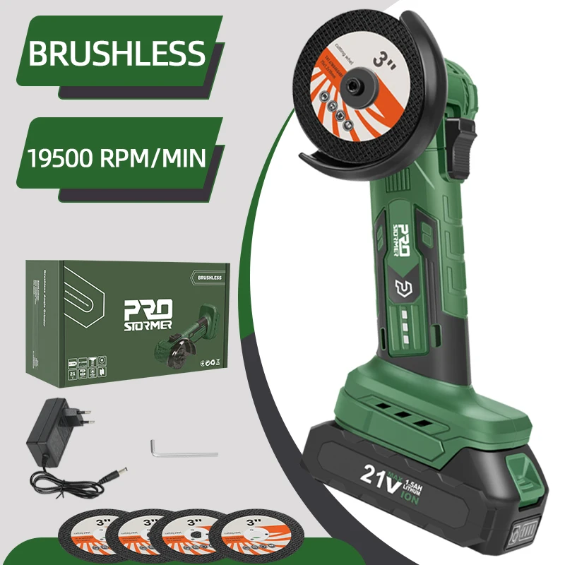 Brushless Angle Grinder 21V Cordless 19500RPM Polishing Grinding Machine 1500mAh Electric Power Tools For Home By PROSTORMER