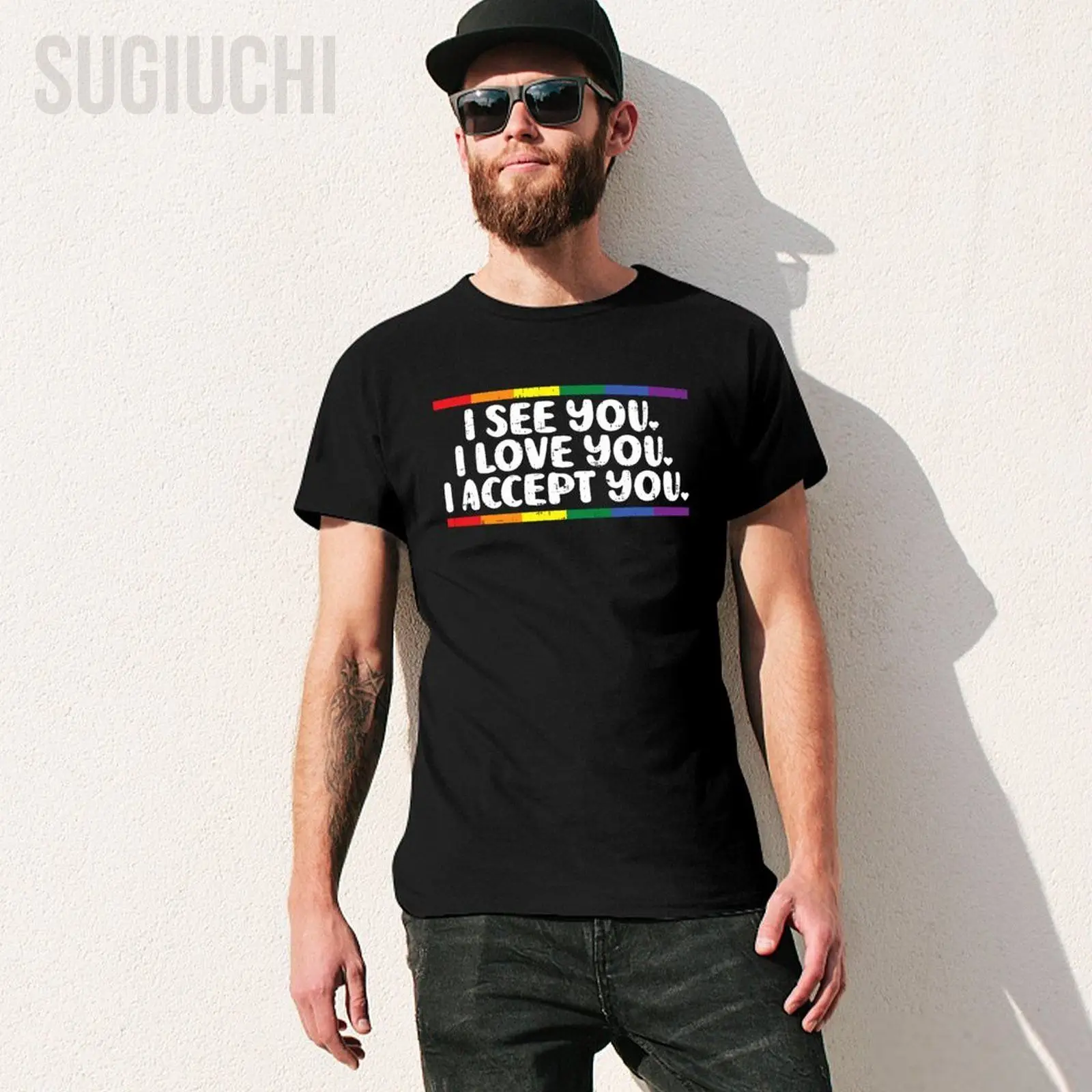 Unisex Men I See Love Accept You Gay Rainbow Pride Flag LGBTQ Tshirt Tees T Shirts Women Boys 100% Cotton T-Shirt