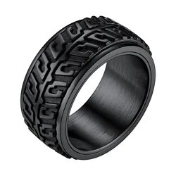 U7 Stainless Steel Tire Tyre 10mm Spinner Ring for Man Double Layer Rotatable Fidget Ring for Anxiety Signet Ring Unisex Jewelry