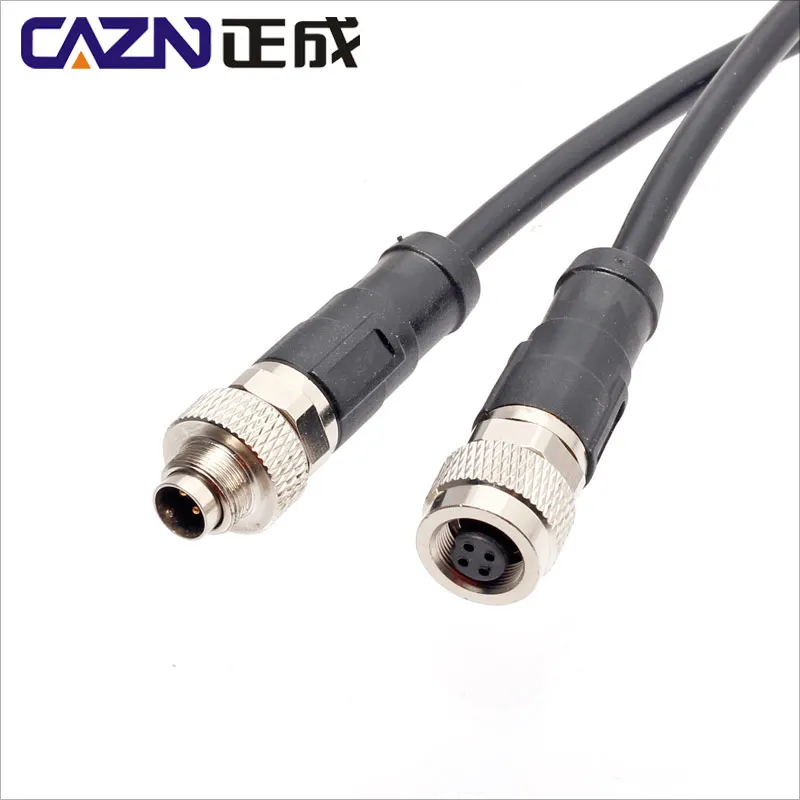 Waterproof Male Female Right Angle Connector Overmolded Cable M9 A Code 2 3pin Plug With Shielded Un-shielded PVC Wire