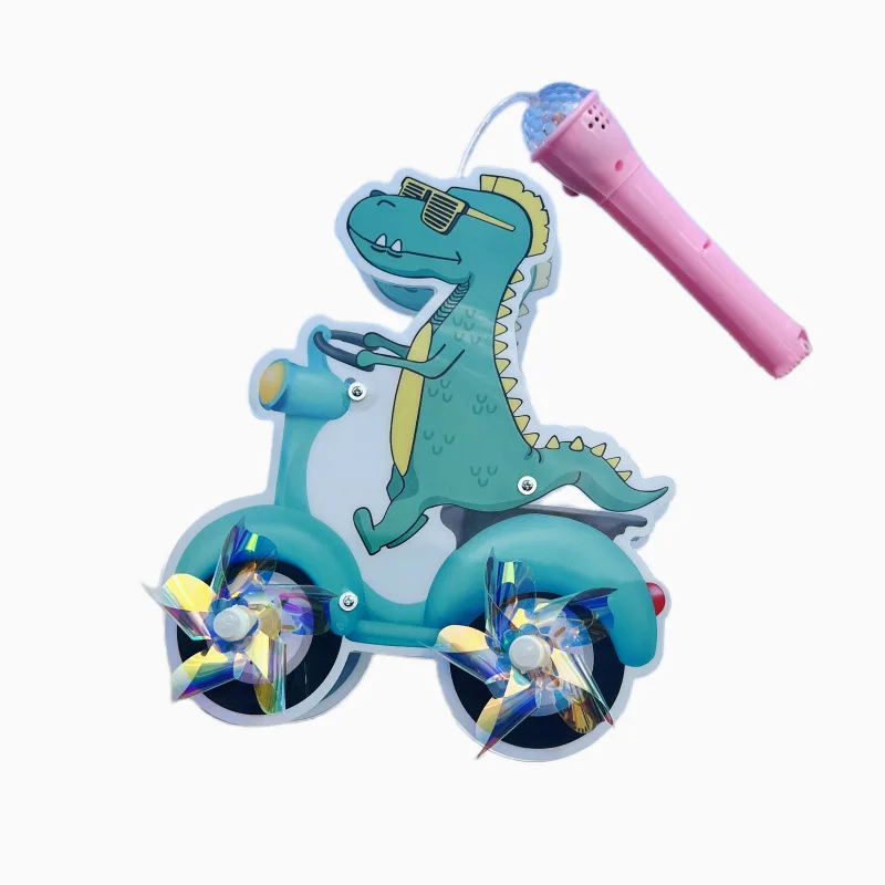 Kinderen Handheld Zonnebril Dinosaurus Rijden Een Fiets Gloeiend Speelgoed Creatief Draaibaar Windmolen Lantaarn Oplichtende Muziek Licht Cadeau