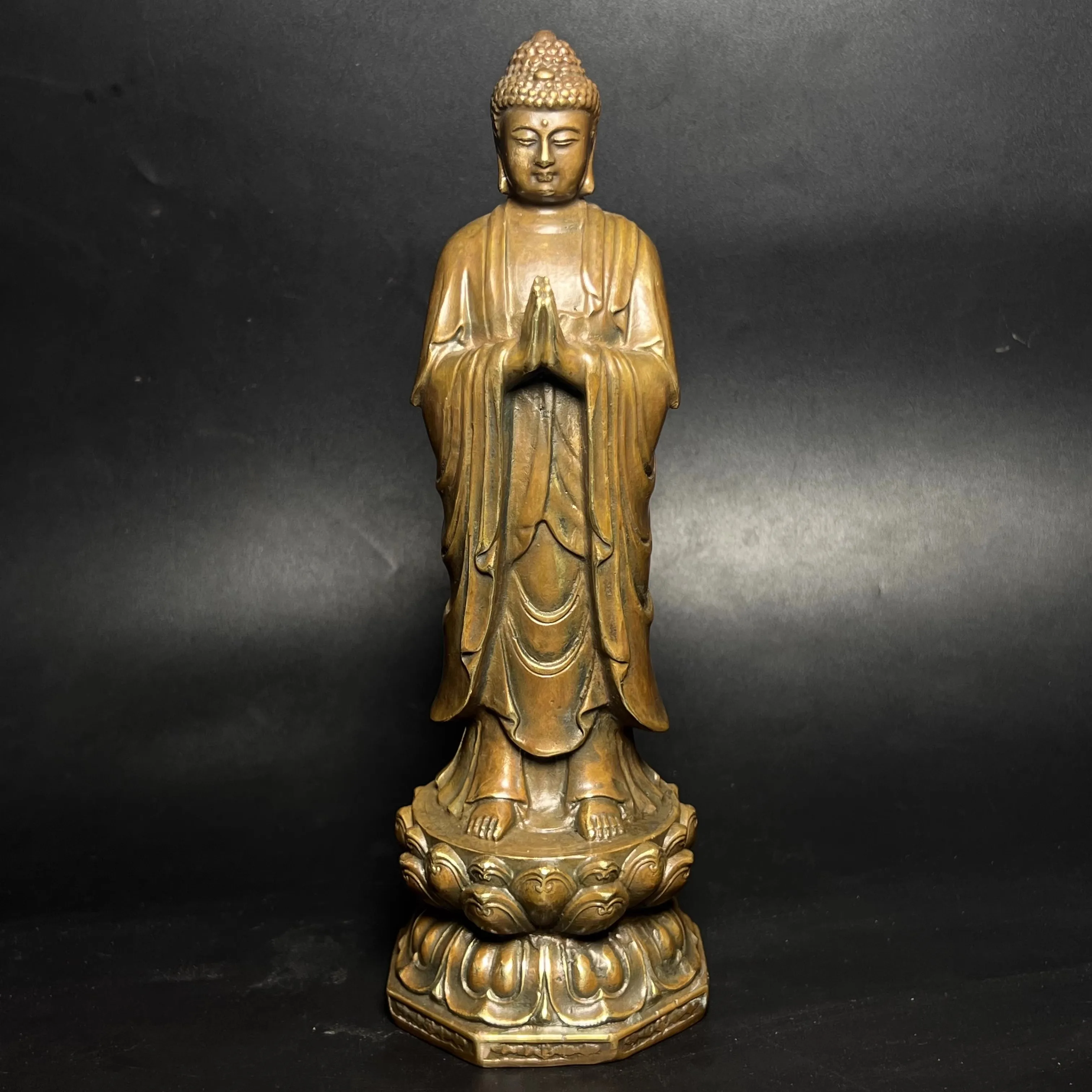 Old Qing Dyansty copper Standing Buddha statue,Handmade
