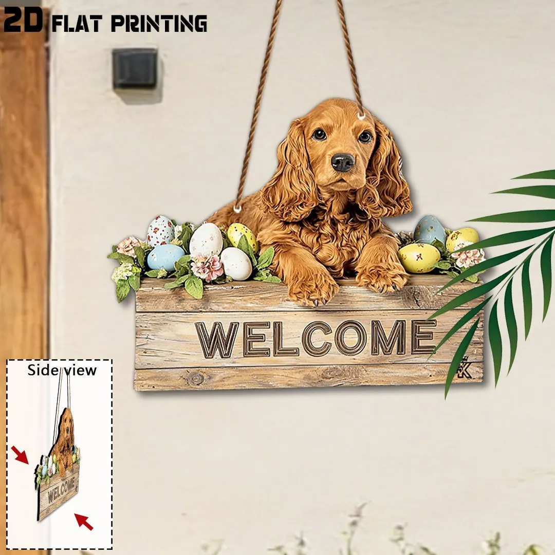 2D Flat,Cocker Spaniel Welcome Plaque, Easter Gift Easter Decor, Pet-Themed Home Sign, Gifts for Cocker Spaniel Lovers