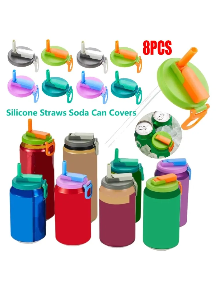 2/4/8 pièces Soda peut couvrir créatif scellé Silicone paille boisson peut couvrir peut remplacer réutilisable paille tasse couverture tasse accessoires