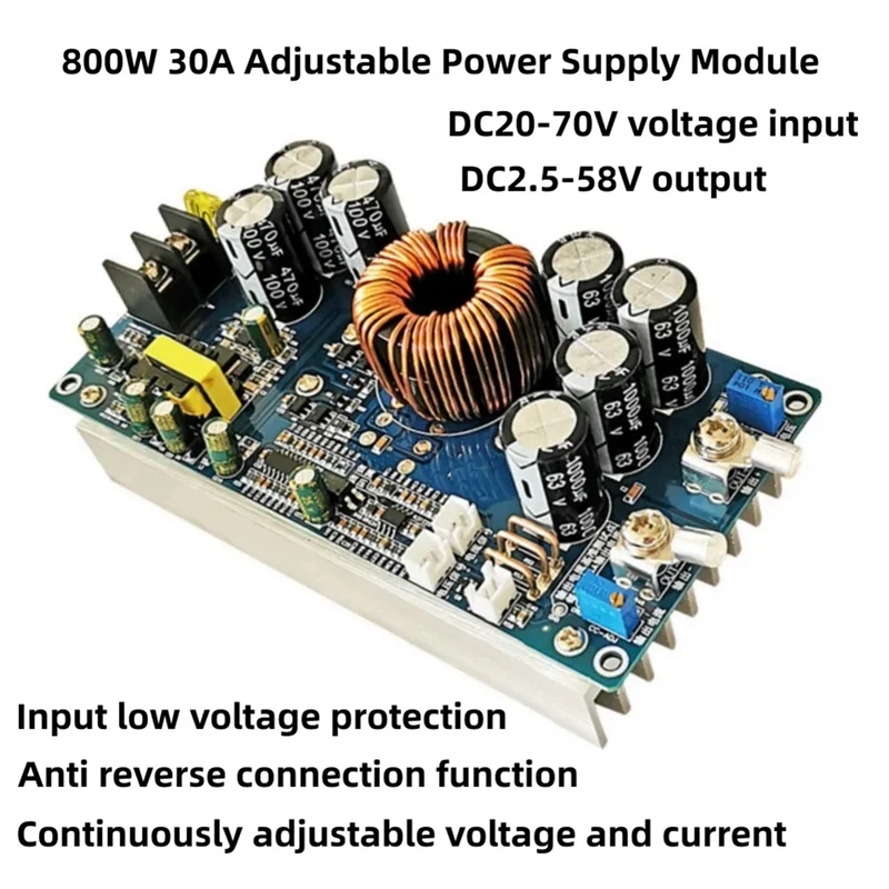 DC20V-70V ke DC2.5V-58V 30A, modul daya Step-Down yang dapat disesuaikan 800W daya tinggi multi-fungsi modul konversi tinggi 1 buah