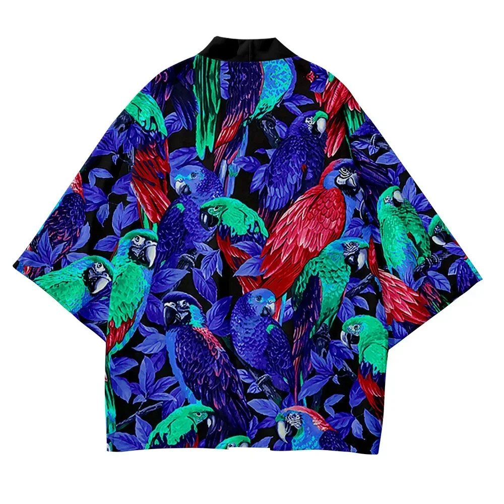 Summer Parrot Print Kimono Cosplay camicia hawaiana Unisex Beach Tops Fashion Yukata accappatoio Kimono sciolto Trendy Haori Outwear