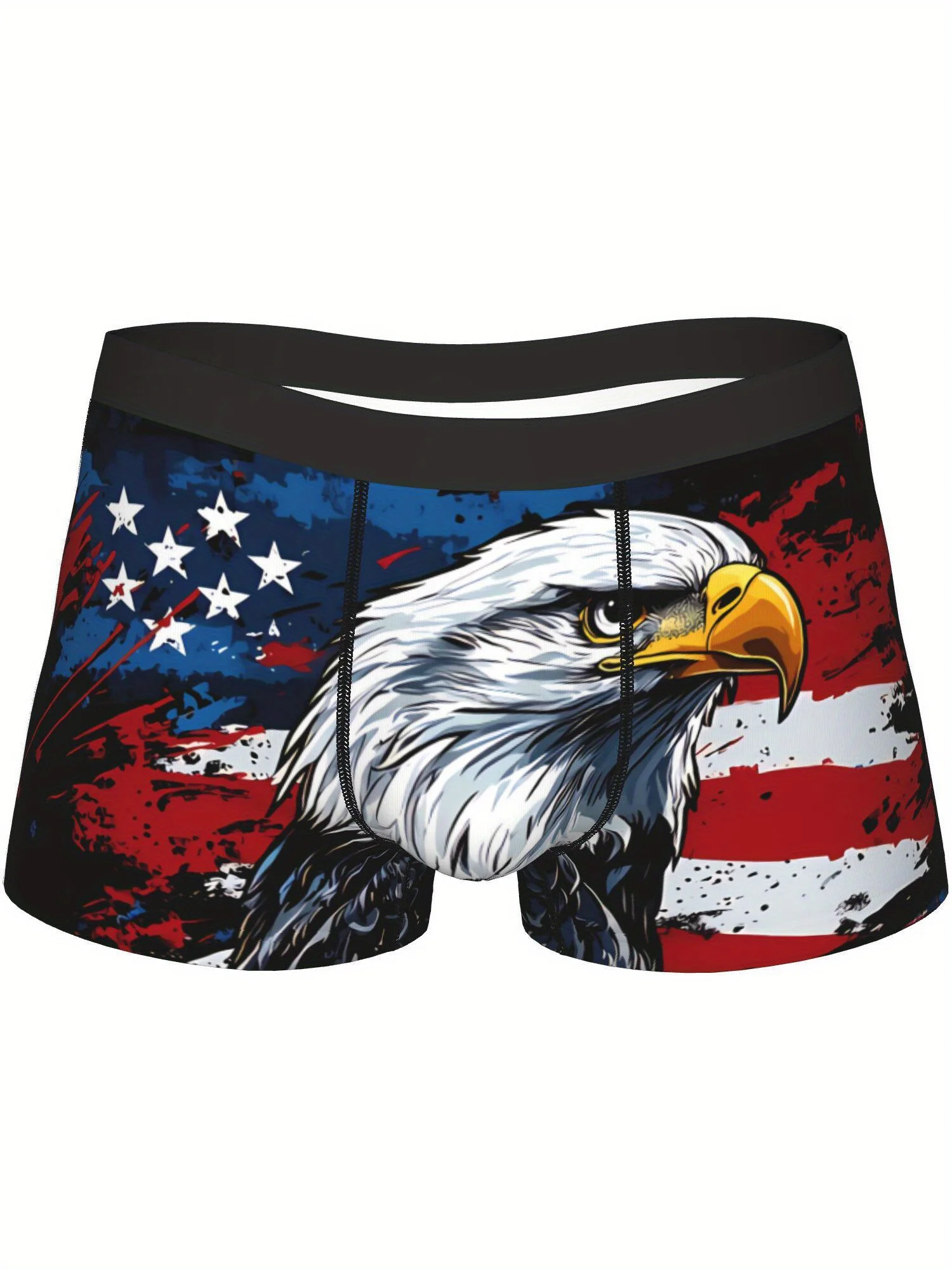 

Men'S Patriotic Eagle & American Flag Print Boxer Briefs Stretch Polyester Underwear, Comfort Fit, Black with Red White